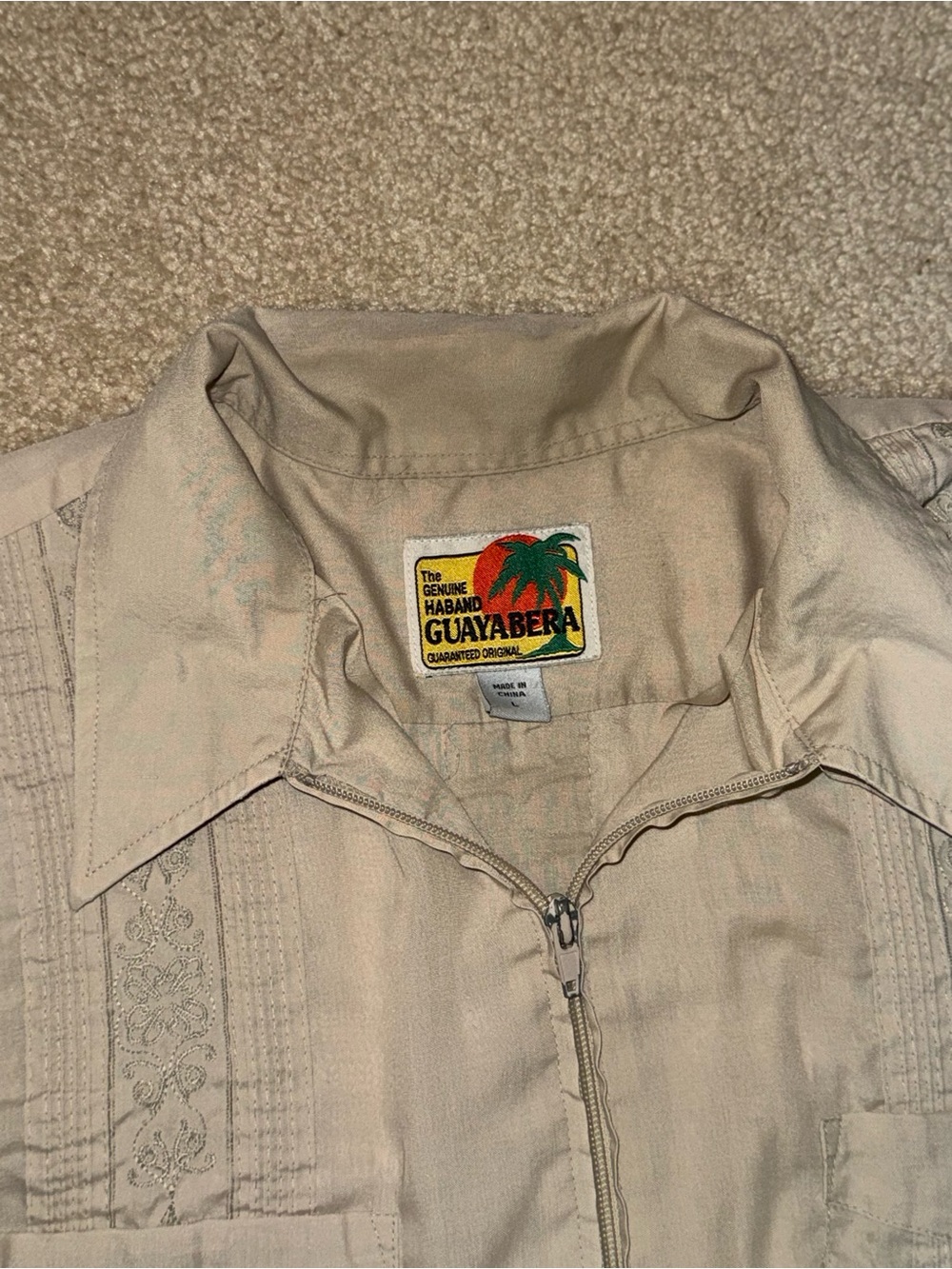 Haband Beige Guayabera Zip-Front Shirt